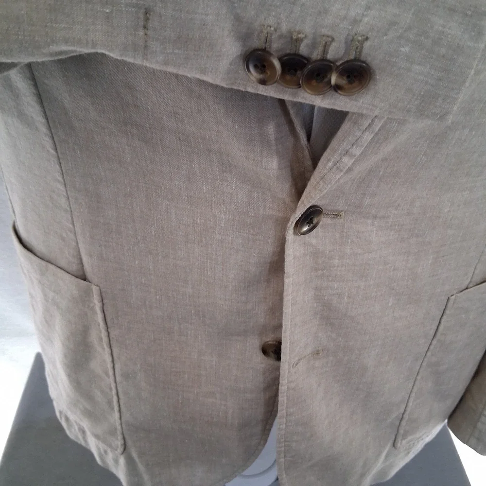 Cremieux Sport Coat Mens Large Tan Linen Blend Elbow Patches Blazer